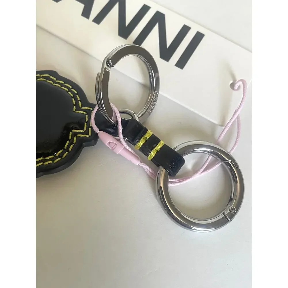 GANNI Western Boot Keyring Black Yellow Leather Bag Charm